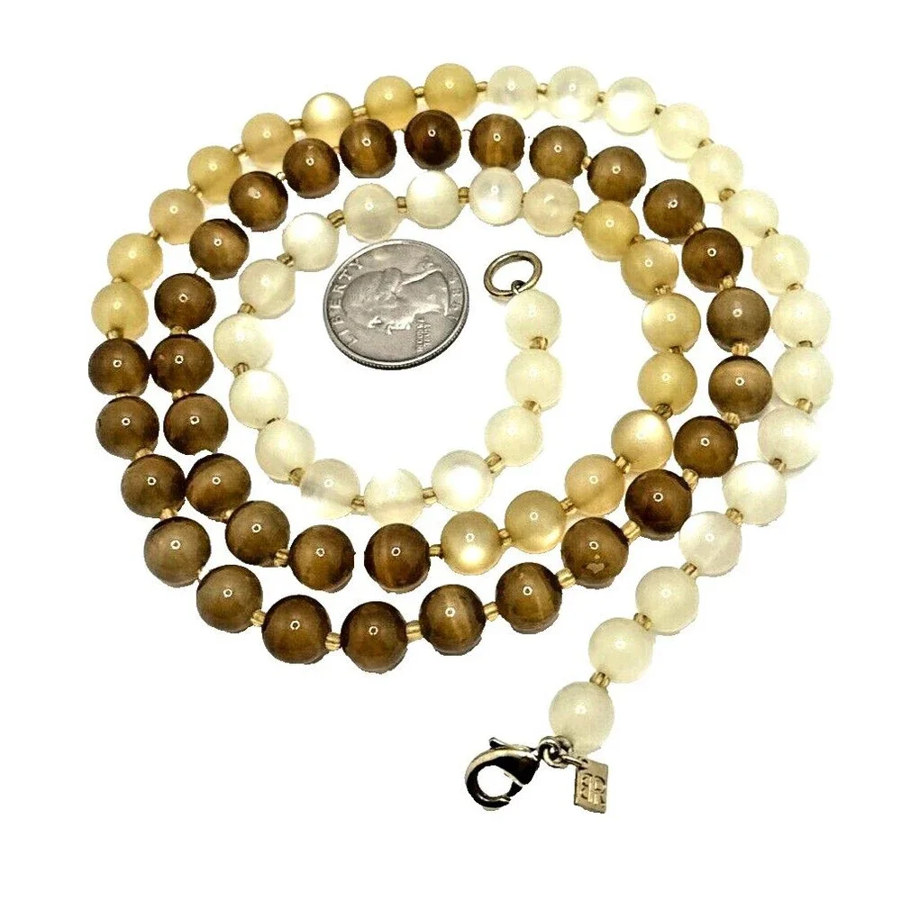 Banana Republic Statement Necklace Brown Tan Cream Faux Pearl Long 34